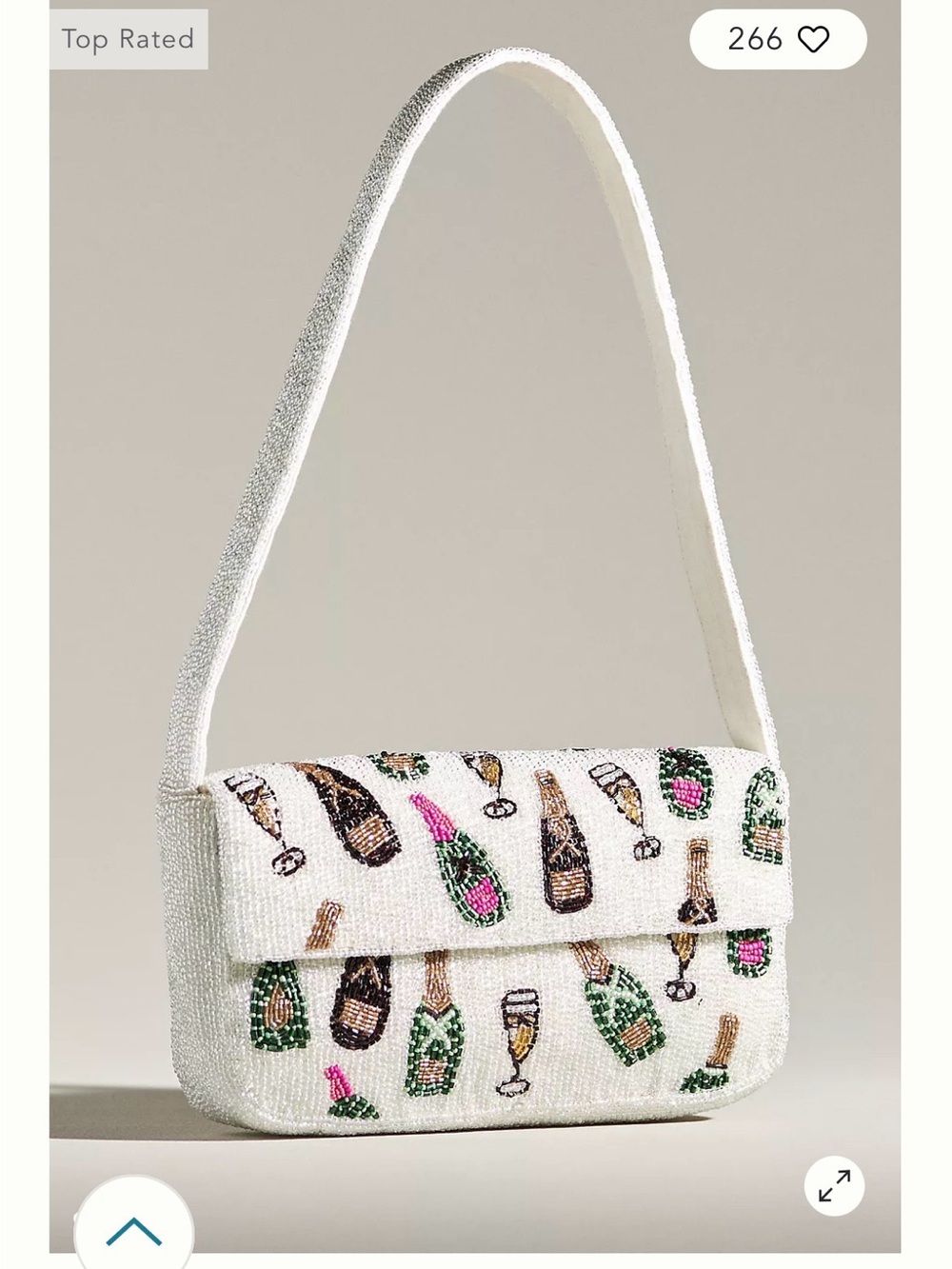 Beaded Cream Maeve Anthropologie Shoulder Bag with Champagne Bottles